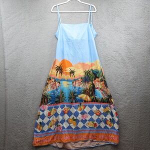 Paper Heart Dress Womens XL Landscape Print Spaghetti Strap Summer Maxi Beach